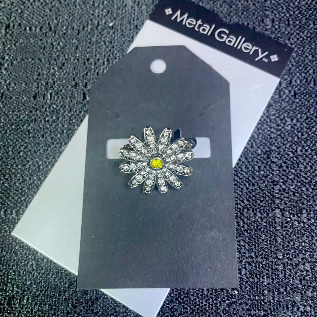 Rhinestone Daisy Flower Brooch Pin Accessory Clear Yellow Silver Floral Fun New